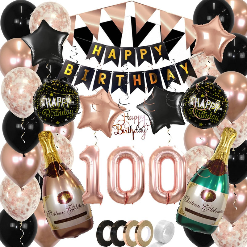Feestpakket Happy Birthday 100 Jaar Roségoud/Zwart