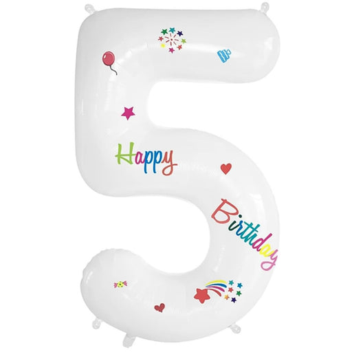 Folie Cijferballon 5 Happy Birthday Wit – 70 cm