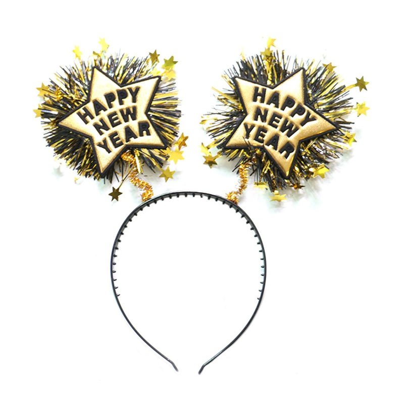Happy New Year Diadeem Goud/Zwart met Sterren – 1 Stuk