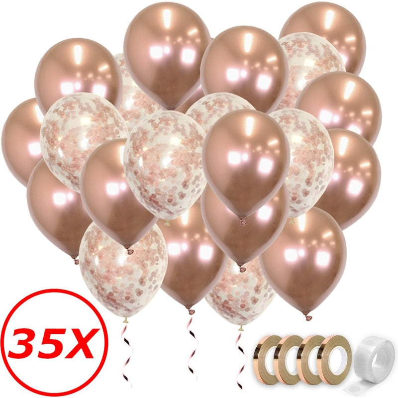 Metallic Latex Ballonnen Roségoud met Confetti – 35 Stuks