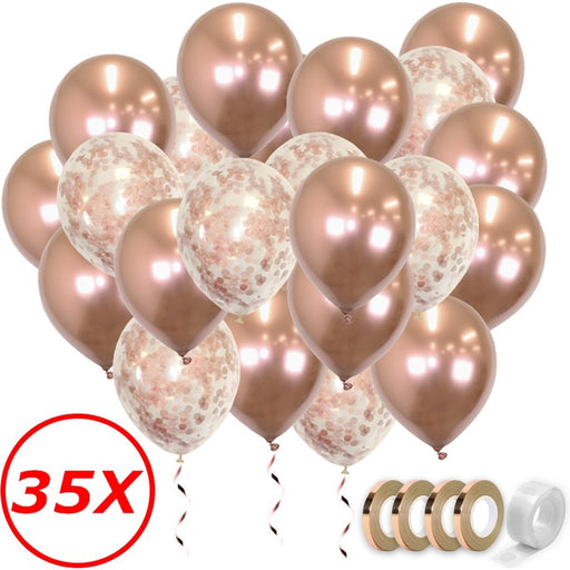 Metallic Latex Ballonnen Roségoud met Confetti – 35 Stuks