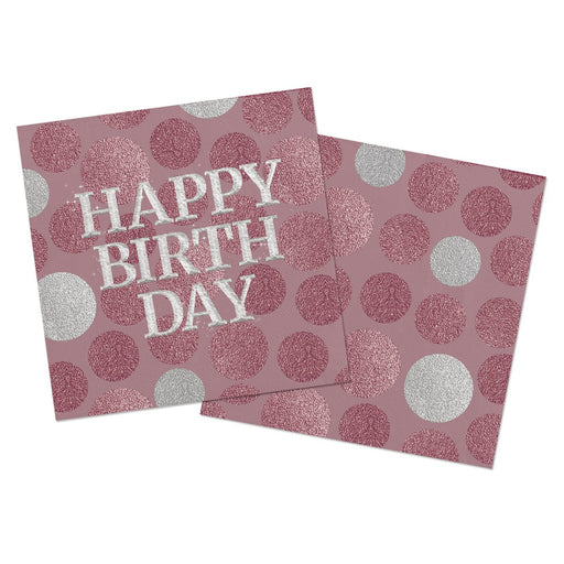 Servetten Happy Birthday Glossy Pink