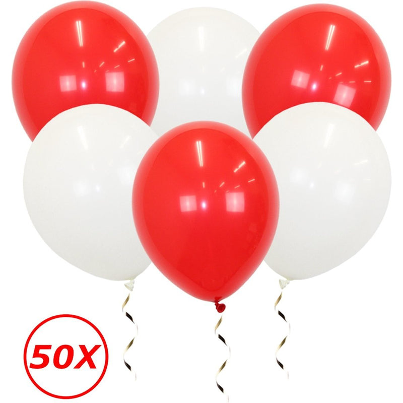 Latex Ballonnen Rood en Wit – 50 Stuks – 34 cm