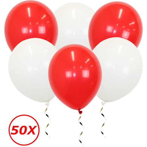 Latex Ballonnen Rood en Wit – 50 Stuks – 34 cm