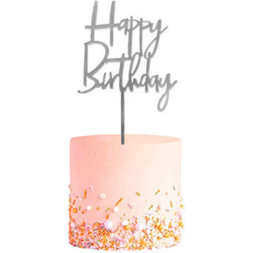 Taarttopper Happy Birthday Zilver – Strak Letterontwerp