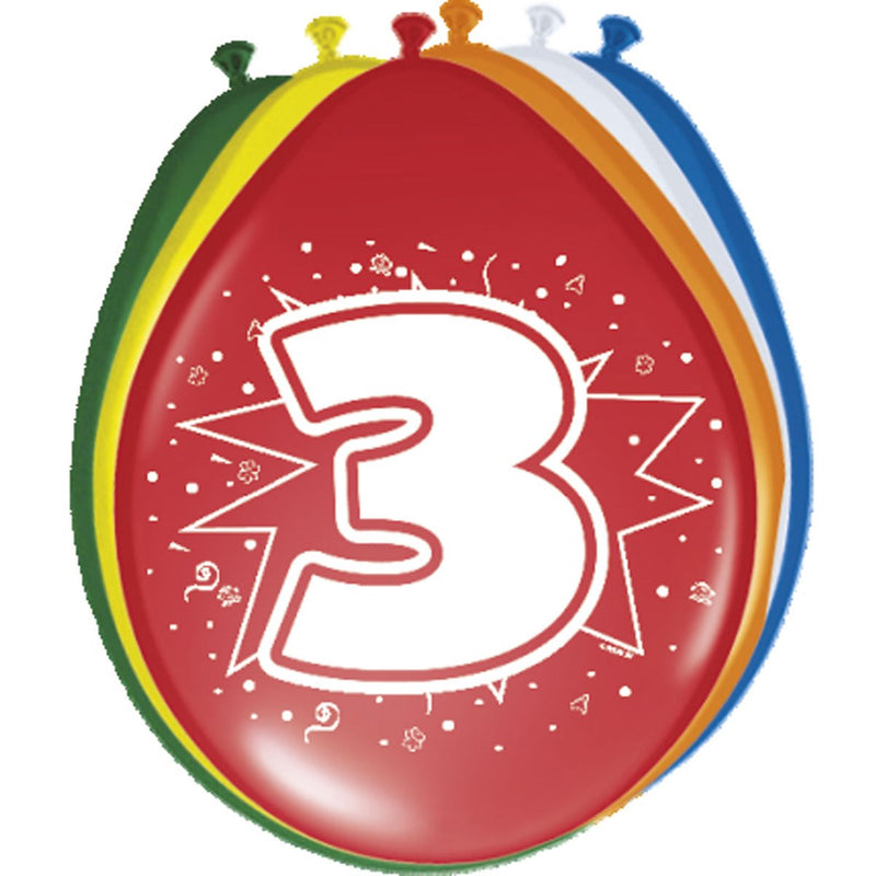 Latex Ballonnen 3 Jaar Multicolor – 8 Stuks