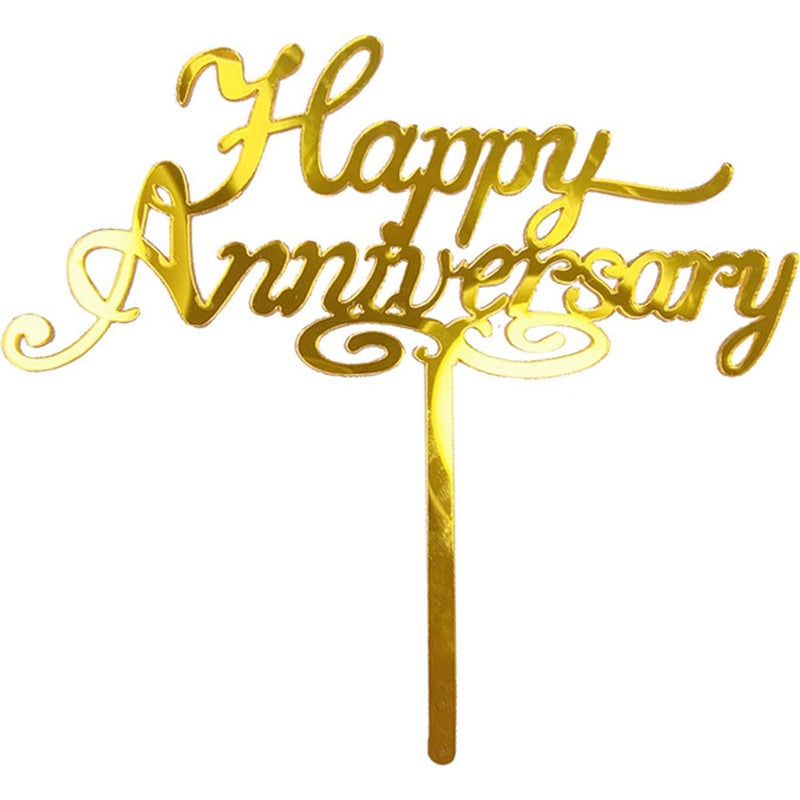Taarttopper Happy Anniversary Goud – Sierlijk Letterontwerp