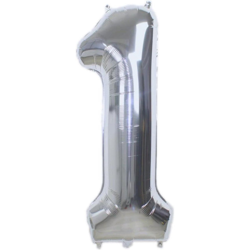 Cijferballon 1 zilver - 86 cm