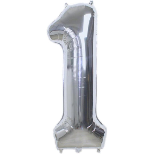 Cijferballon 1 zilver - 86 cm