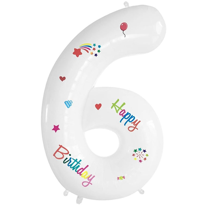 Folie Cijferballon 6 Happy Birthday Wit – 70 cm