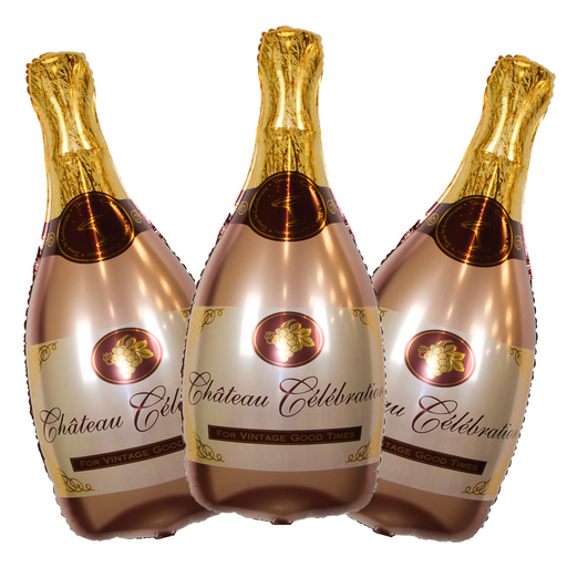 Folieballonnen Champagnefles Happy Birthday Roségoud - 3 Stuks - 45 x 90 cm
