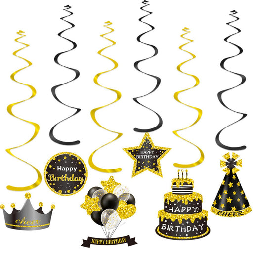 Hangdecoratie Happy Birthday zwart/goud – 6 stuks – 55 cm