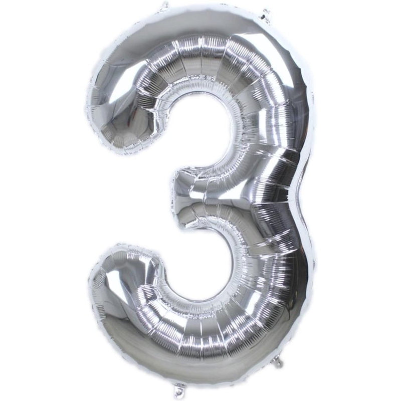 Cijferballon 3 zilver - 86 cm