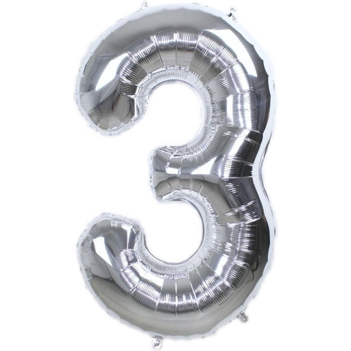 Cijferballon 3 zilver - 86 cm