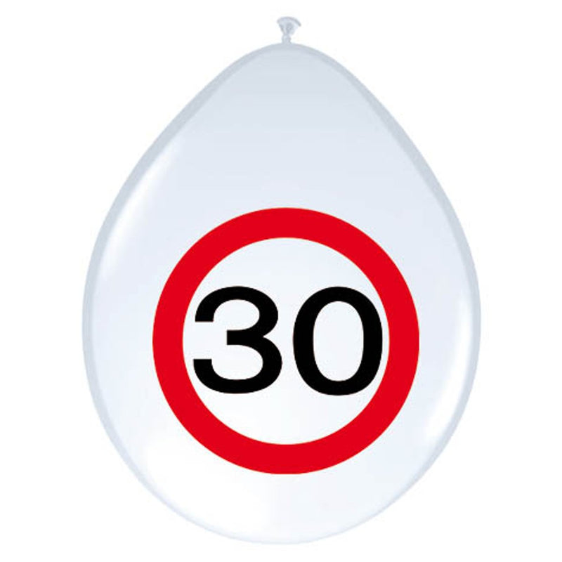 Latex Ballonnen Verkeersbord 30 Jaar – 8 Stuks