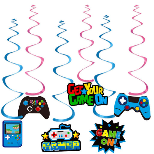 Hangdecoratie Gaming blauw/roze – 6 stuks – 55 cm