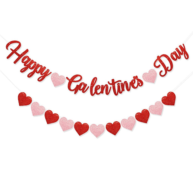 Valentijn Slingerset Happy Valentine's Day Sierletters en Hartjes – 200 cm – 2 Stuks