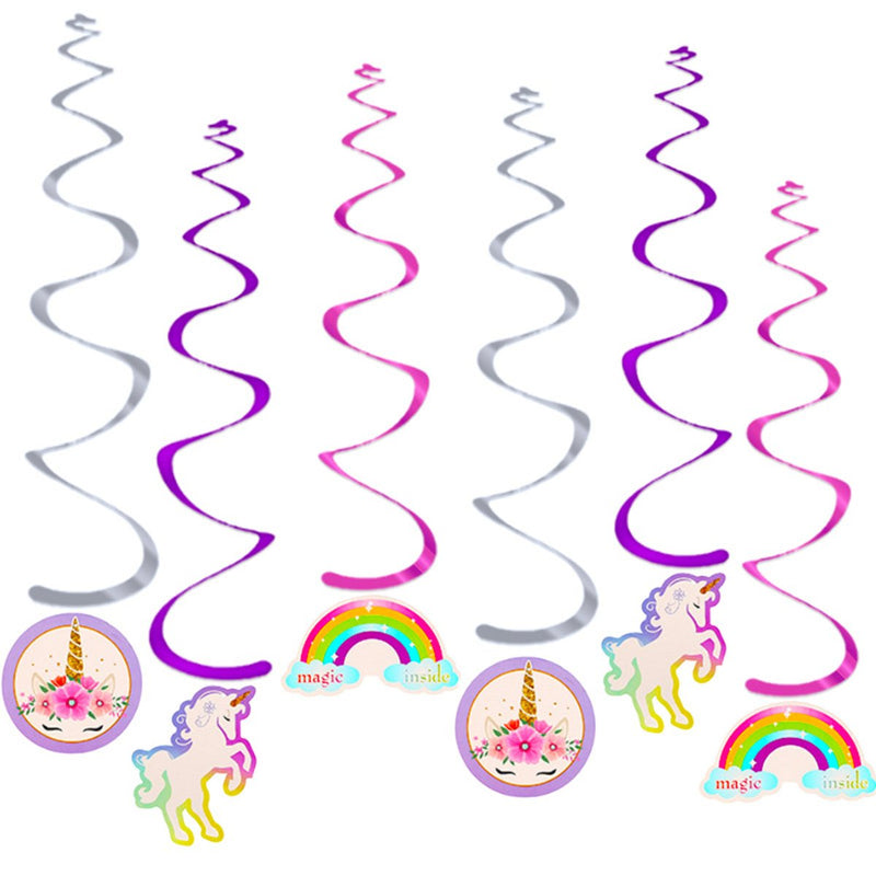 Hangdecoratie Eenhoorn roze/paars – 6 stuks – 55 cm