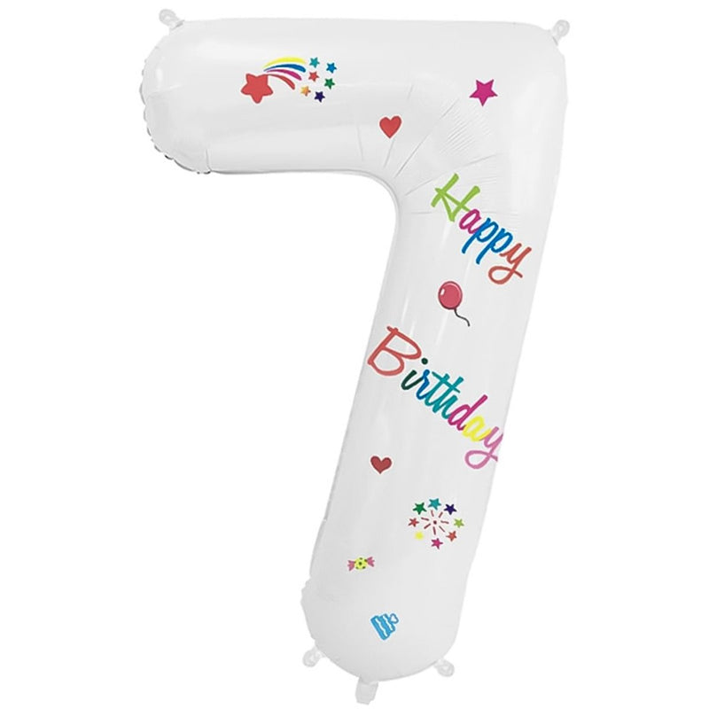 Folie Cijferballon 7 Happy Birthday Wit – 70 cm