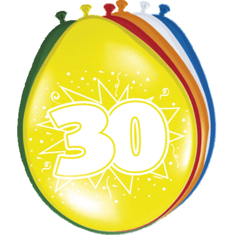 Latex Ballonnen 30 Jaar Multicolor – 8 Stuks