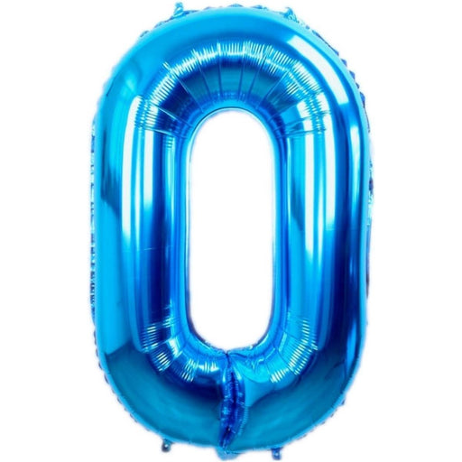 Cijferballon 0 blauw - 70 cm
