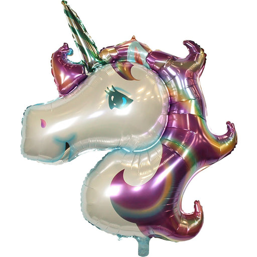 Folieballon Eenhoornhoofd Zilver/Paars - 50 x 110 cm