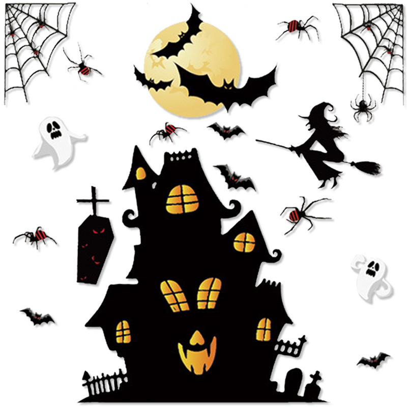 Halloween Raamstickers Spookhuis multicolor – 18 stuks – 2 vellen van 20 x 30 cm