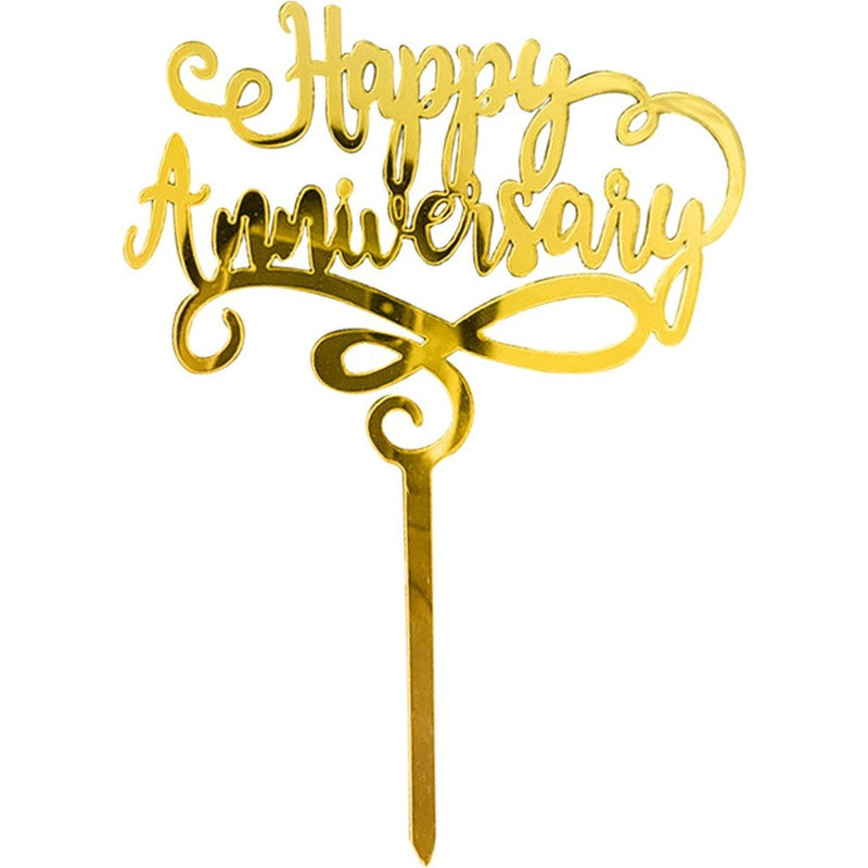 Taarttopper Happy Anniversary Goud – Strikmotief