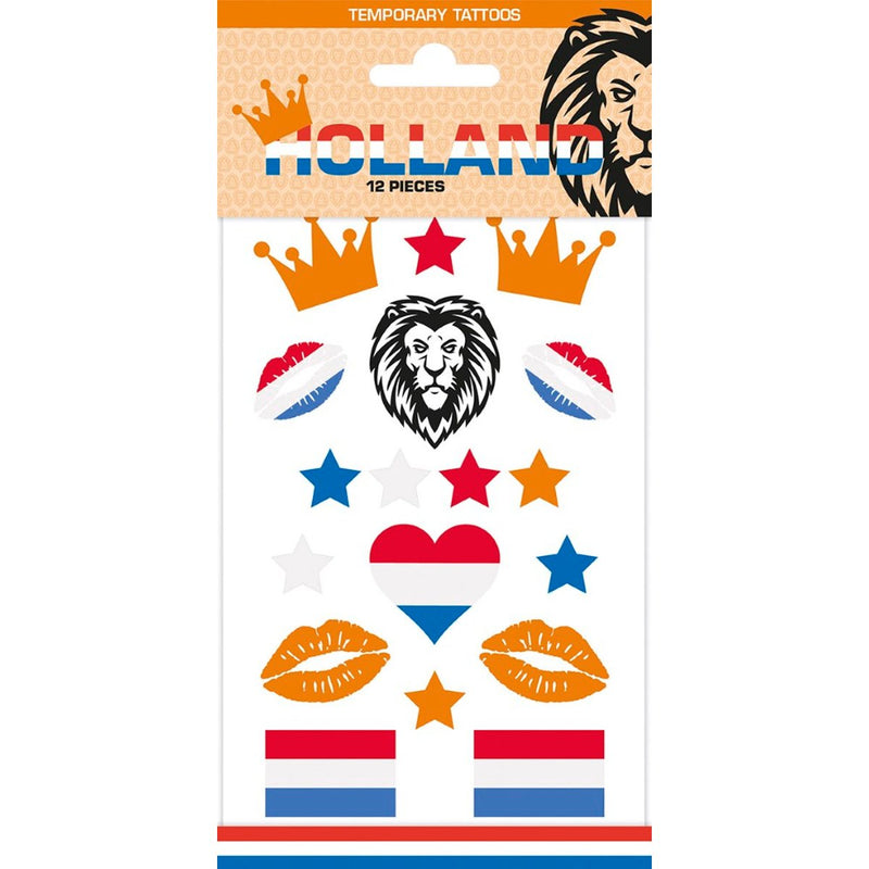 Holland Plaktattoos Rood/Wit/Blauw – 12 Stuks
