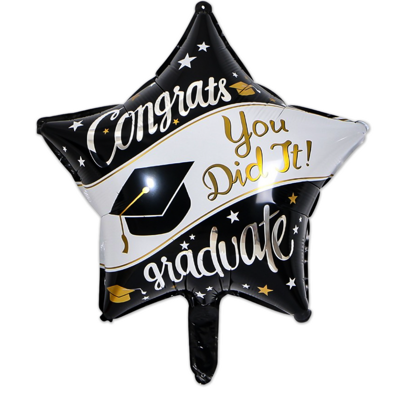 Folieballon Geslaagd ster zwart/wit/goud – 45 cm