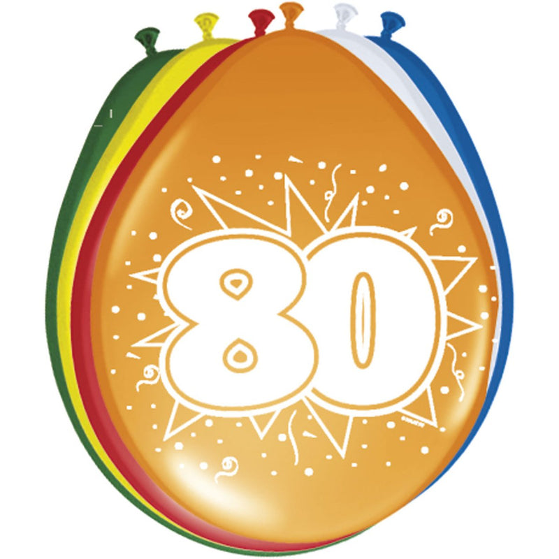 Latex Ballonnen 80 Jaar Multicolor – 8 Stuks