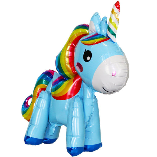 Folieballon Staande Eenhoorn Blauw - 55 cm