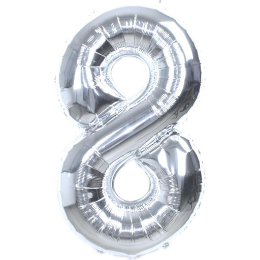 Cijferballon 8 zilver - 36 cm