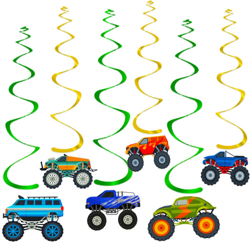 Hangdecoratie Monstertrucks groen/goud – 6 stuks – 55 cm