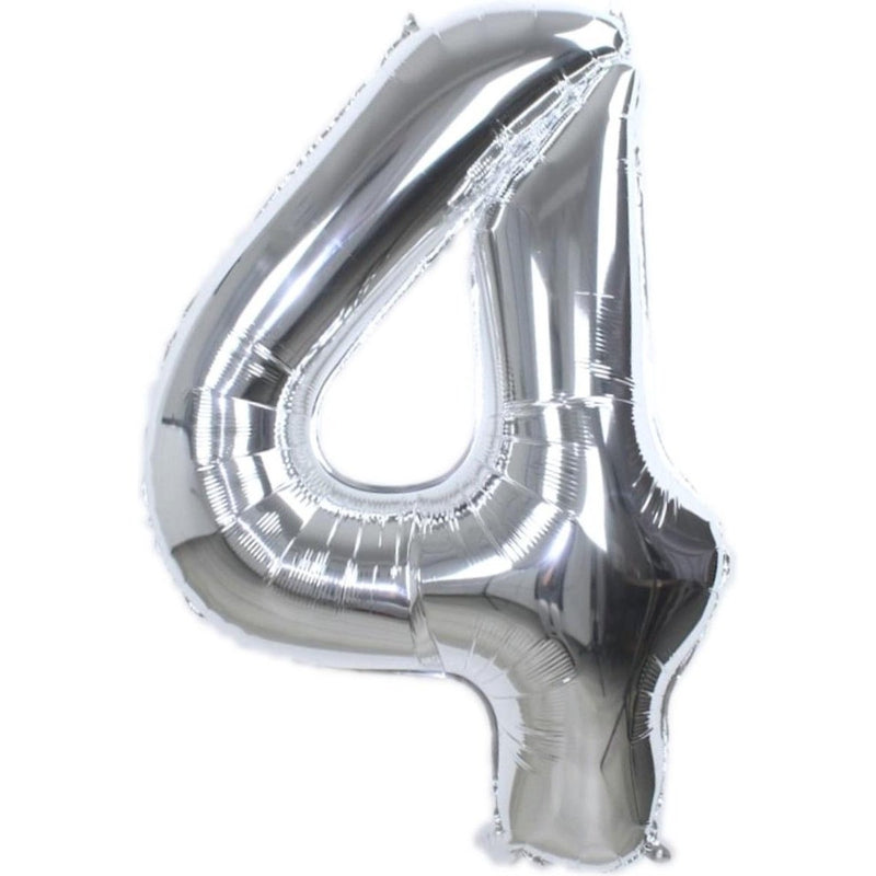 Cijferballon 4 zilver - 86 cm