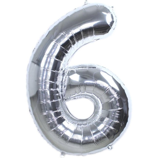 Cijferballon 6 zilver - 86 cm