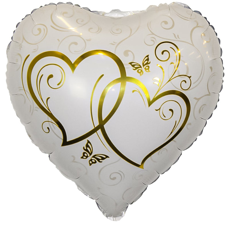 Folieballon Hart Dubbele Harten Wit/Goud - 45 x 45 cm