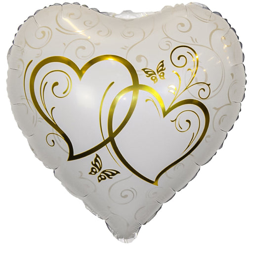 Folieballon Hart Dubbele Harten Wit/Goud - 45 x 45 cm