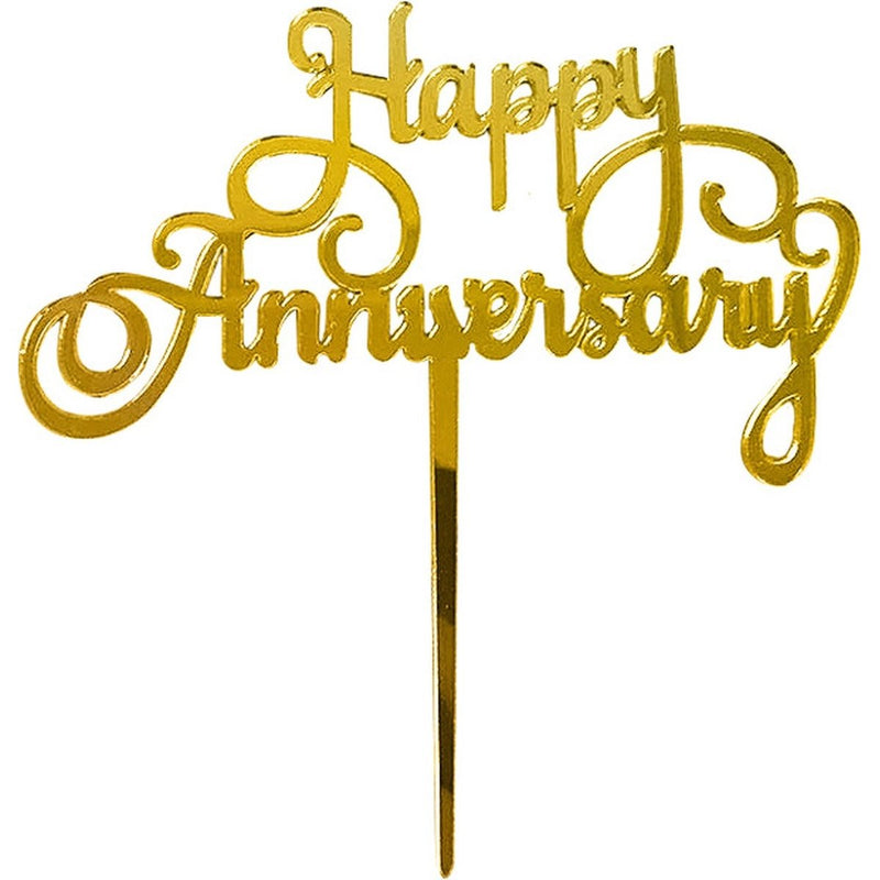 Taarttopper Happy Anniversary Goud – Krulmotief