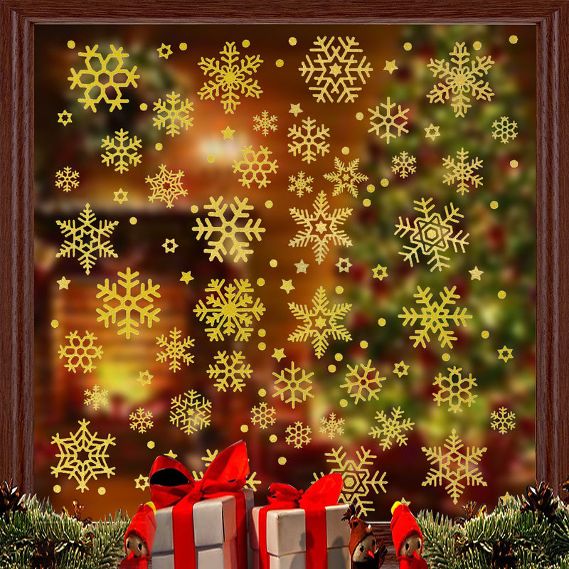 Kerst Raamstickers Sneeuwvlokken goud – 110 stuks
