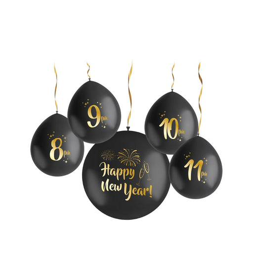 Latex Ballonnen Happy New Year Zwart/Goud