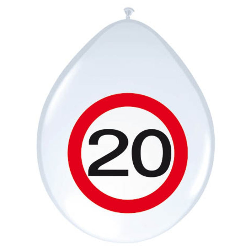 Latex Ballonnen Verkeersbord 20 Jaar – 8 Stuks