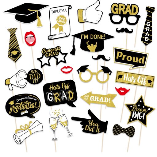 Foto Props Geslaagd zwart/goud/wit – 25 stuks