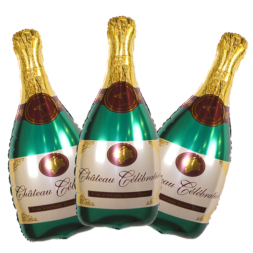 Folieballonnen Champagnefles Happy Birthday Groen/Goud - 3 Stuks - 45 x 90 cm