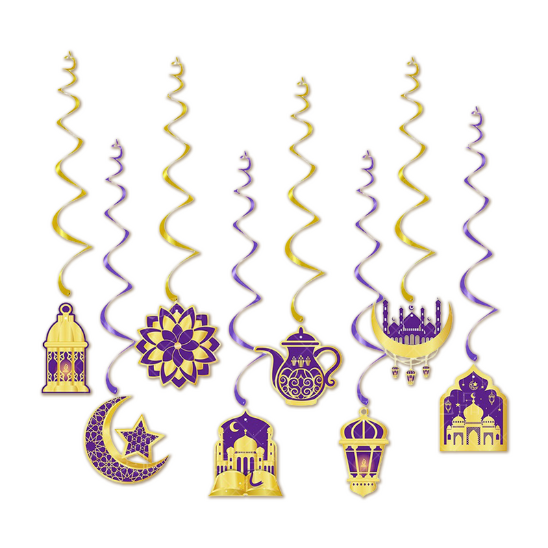 Hangdecoratie Ramadan paars/goud – 6 stuks – 70 cm