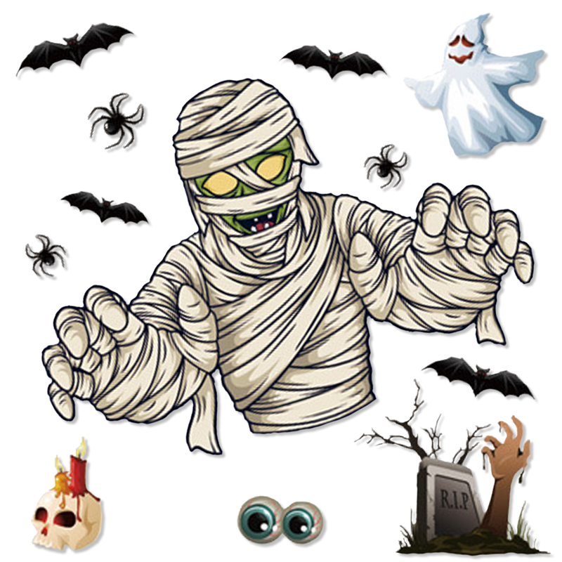 Halloween Raamstickers Mummie multicolor – 12 stuks – 2 vellen van 20 x 30 cm