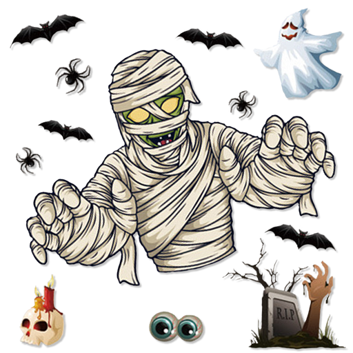 Halloween Raamstickers Mummie multicolor – 12 stuks – 2 vellen van 20 x 30 cm