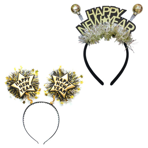Happy New Year Diademen Goud/Zwart met Sterren – 2 Stuks