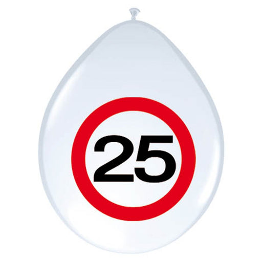 Latex Ballonnen Verkeersbord 25 Jaar – 8 Stuks