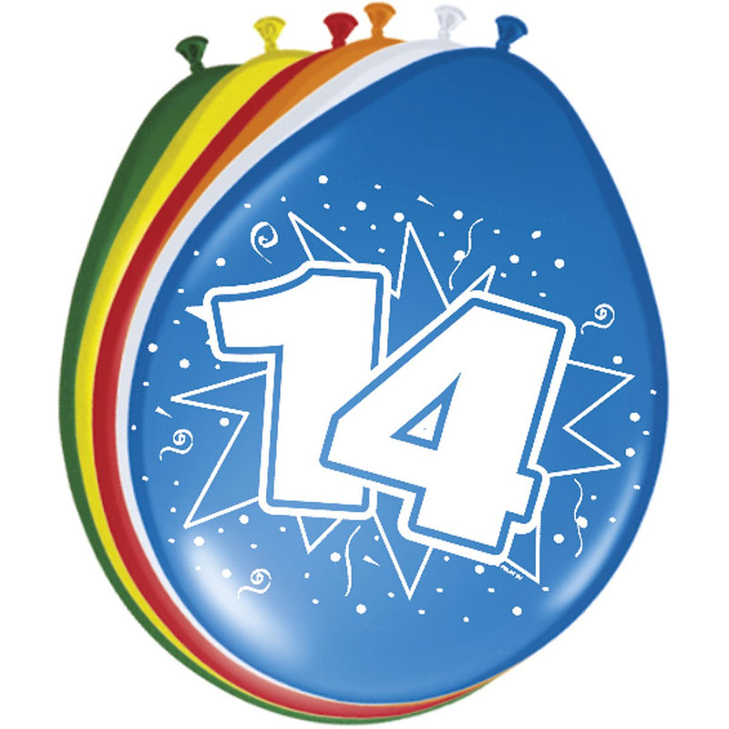 Latex Ballonnen 14 Jaar Multicolor – 8 Stuks